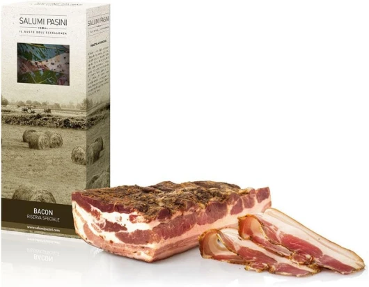 Pancetta Affumicata Salumi Pasini® - Tranche en boite 700g - Bacon fumé - Lard fumé charcuterie italienne - Colis gourmand 700 g (Lot de 1)