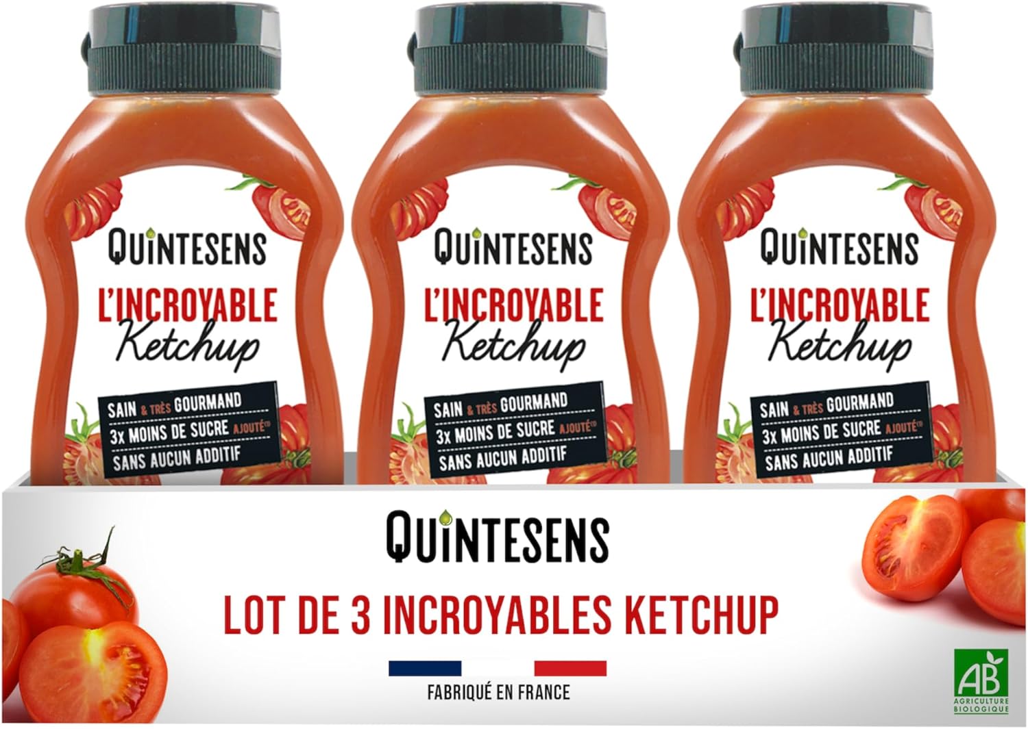 Lot de 3 Incroyables Ketchups - QUINTESENS - Saveur Gourmande & Saine - Production Française & Biologique