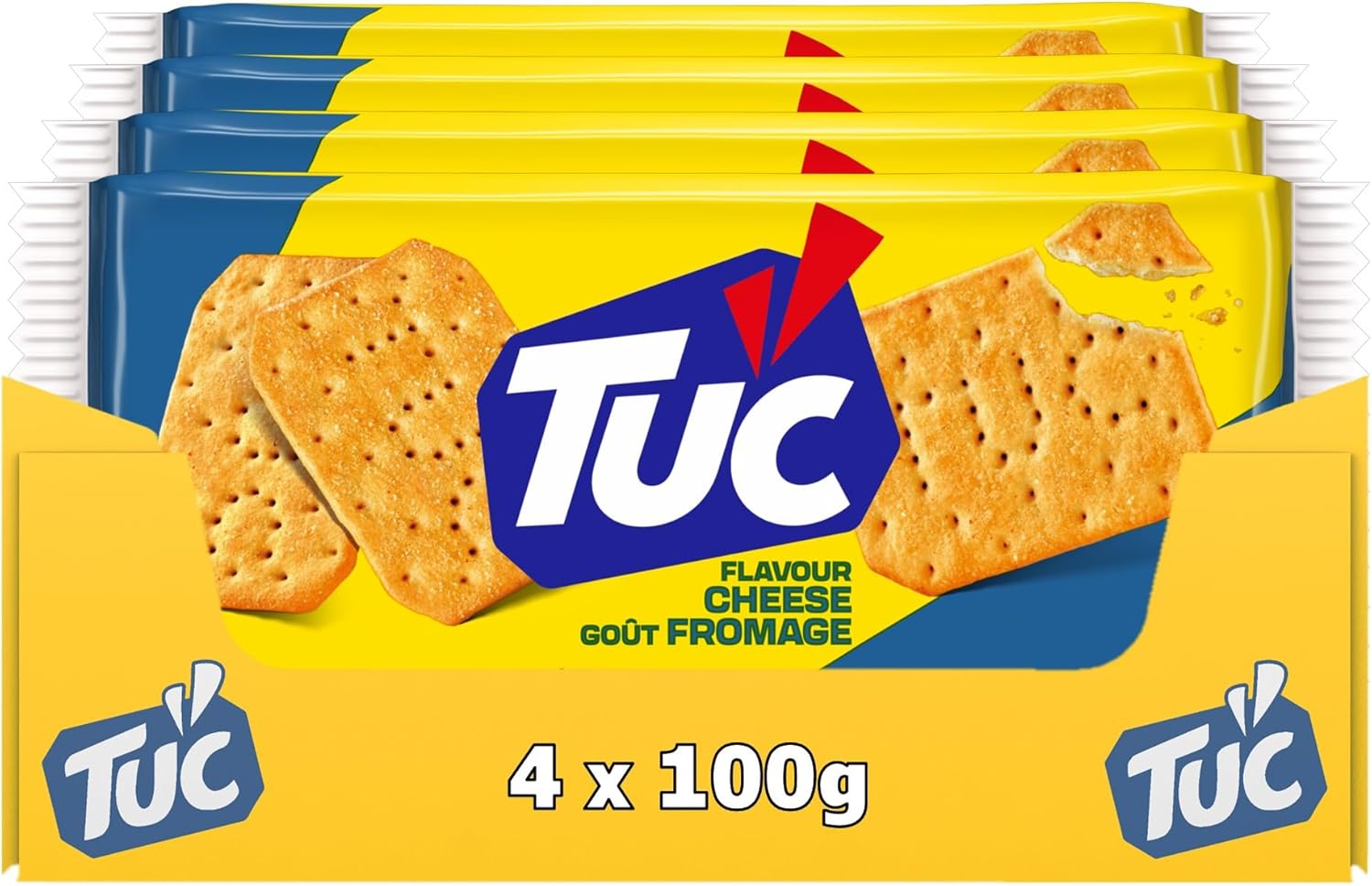 TUC - 4 Paquets de Tuc Goût Fromage 100g - Crackers Croustillants - Format Pratique à Emporter - Lot de 4x100g Fromage Petit Format