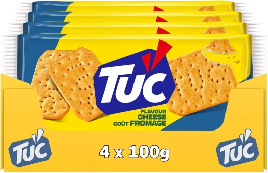 4 Paquets de Tuc Goût Fromage 100g - Crackers Croustillants - Format Pratique à Emporter - Lot de 4x100g Fromage Petit Format