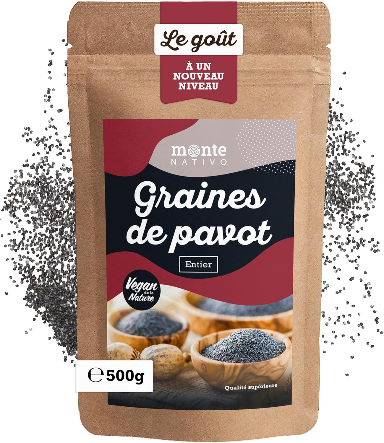 Graine de Pavot bleu Monte Nativo (500g) - Graines de Pavot - Épices aromatiques séchées avec soin, idéales pour Cuisiner et Assaisonner - Arôme et Goût intenses Pavot 500 g (Lot de 1)