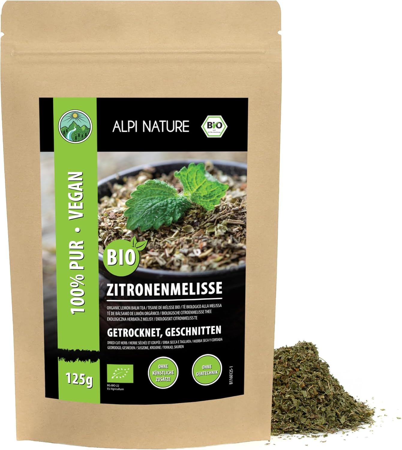 Melisse Tisane BIO 125g par Alpi Nature, Thé en Vrac, Thé aux Feuilles de Mélisse Séchées et Coupées 125 GR