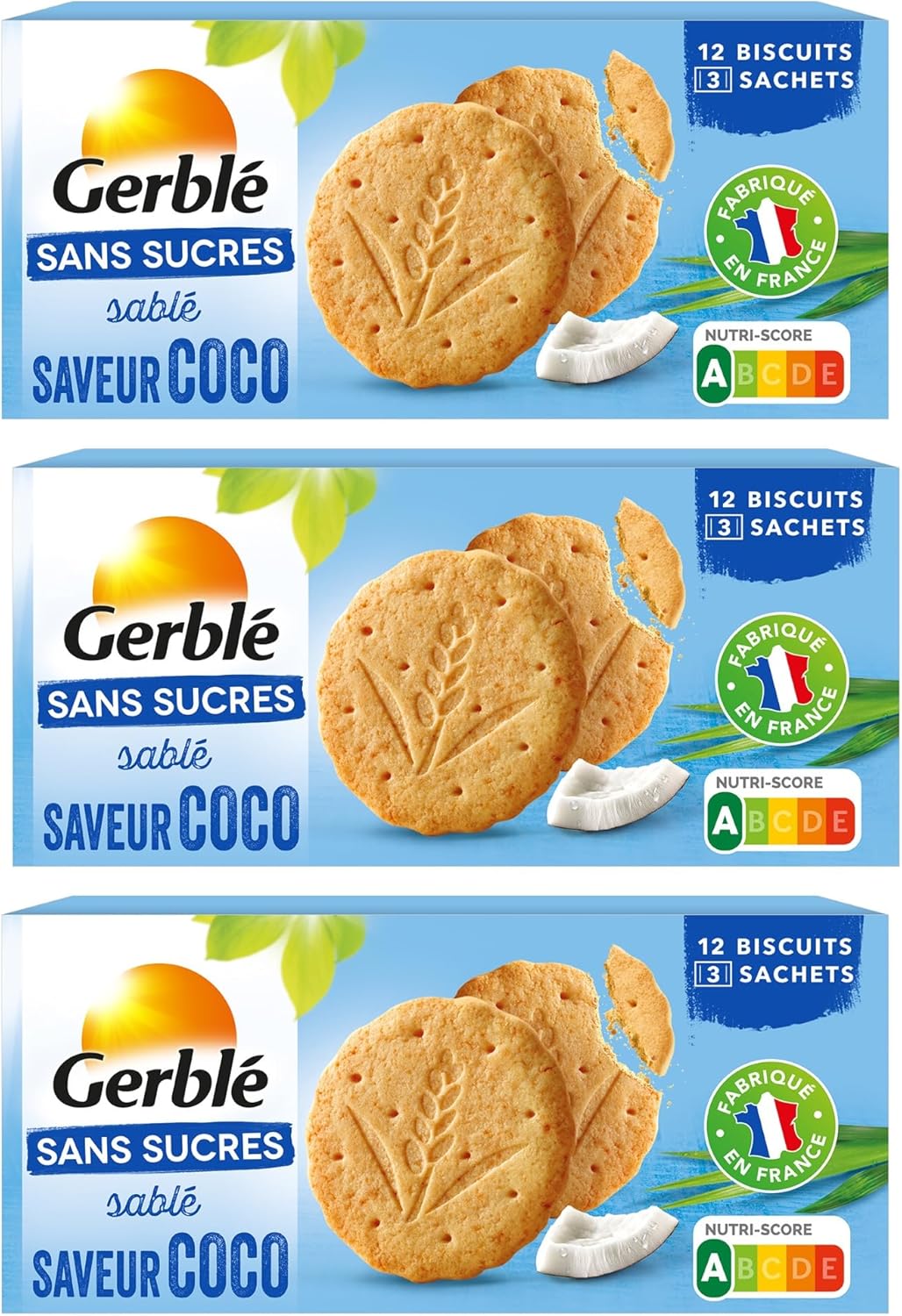 Biscuits Saveur Coco Sans Sucres, Sans Huile De Palme, Lot de 3 boîtes Coco 396 g (Lot de 3)