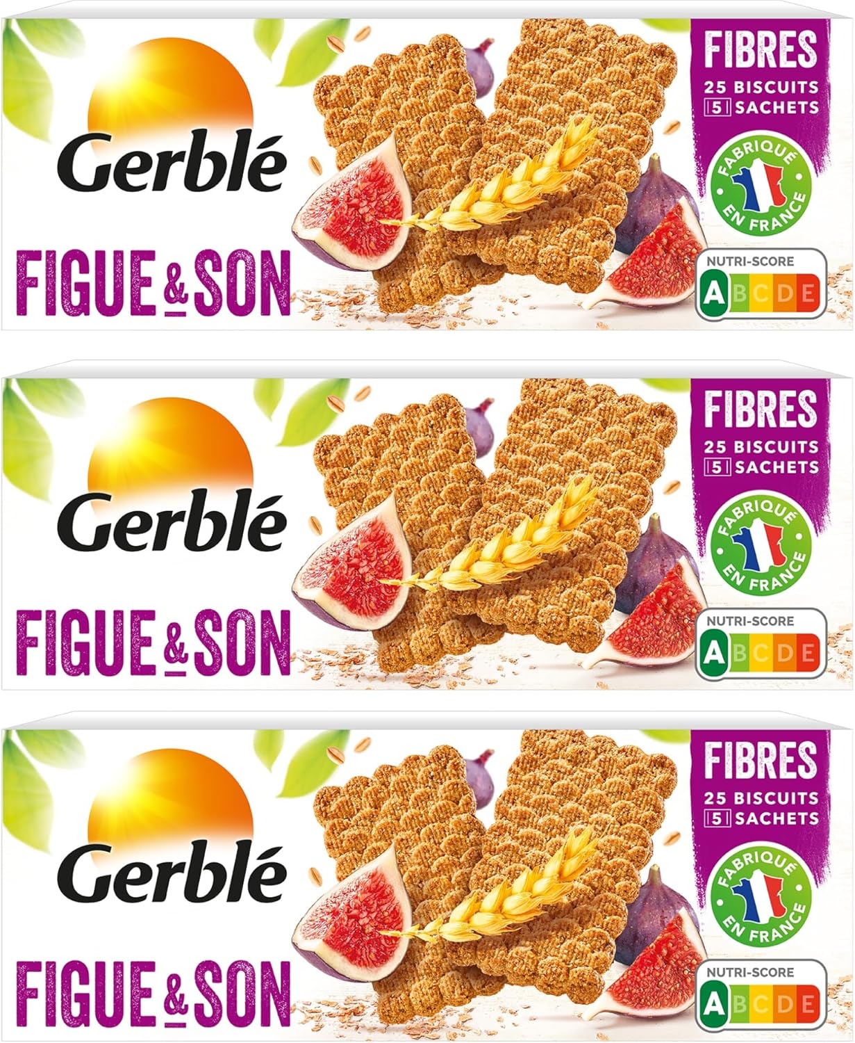 , Biscuits Figues et Son, Allegés en sucres, Riches en fibres, Sans huile de palme, pack de 3 boîtes Biscuit Figue et Son 630 g (Lot de 3)