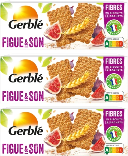 , Biscuits Figues et Son, Allegés en sucres, Riches en fibres, Sans huile de palme, pack de 3 boîtes Biscuit Figue et Son 630 g (Lot de 3)