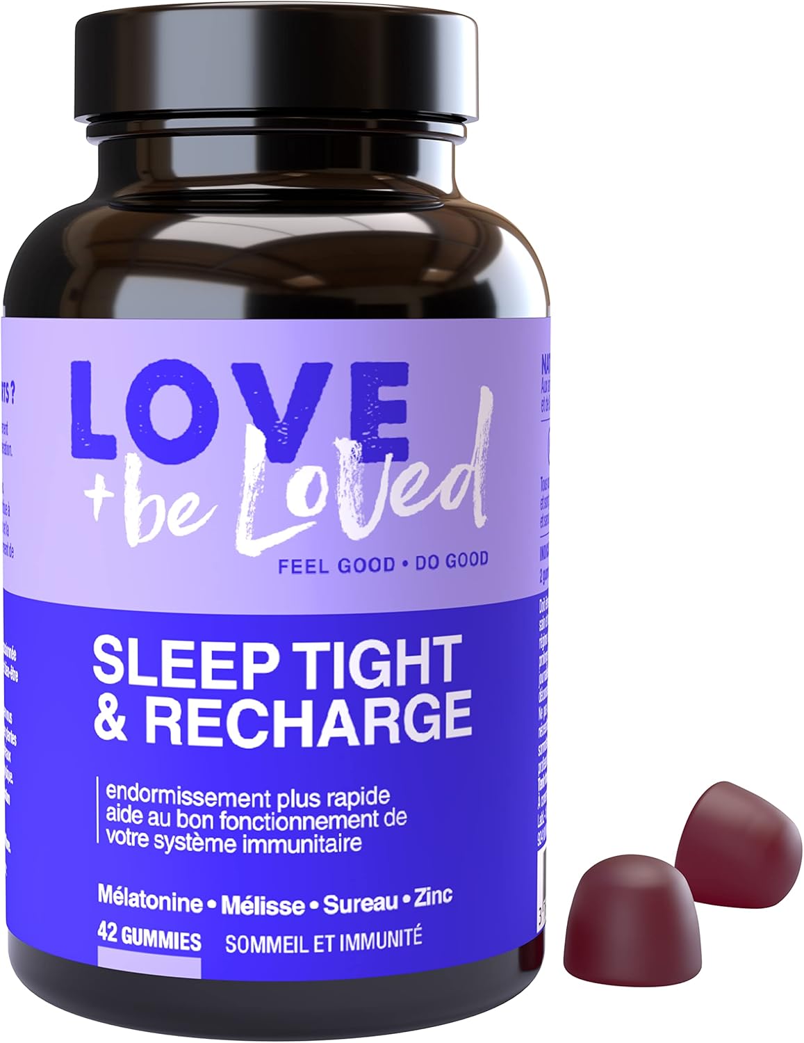 Gummies Sommeil et Immunité “Sleep Tight & Recharge” - 42 Gommes Vegan - Complément Alimentaire à base de Mélatonine, Mélisse, Passiflore - Made in France - Love and be Loved