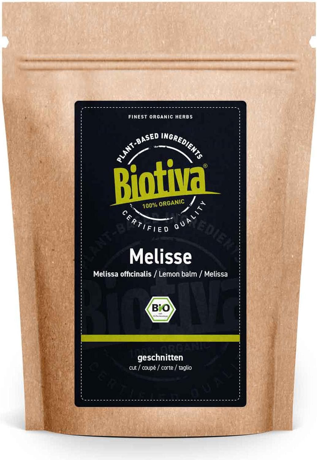 Thé de mélisse 100g bio - Melissa officinalis - Feuilles de mélisse séchées - Tisane - végétalien - sans additifs - embouteillé et certifié en Allemagne (DE-eco-005)- Biotiva