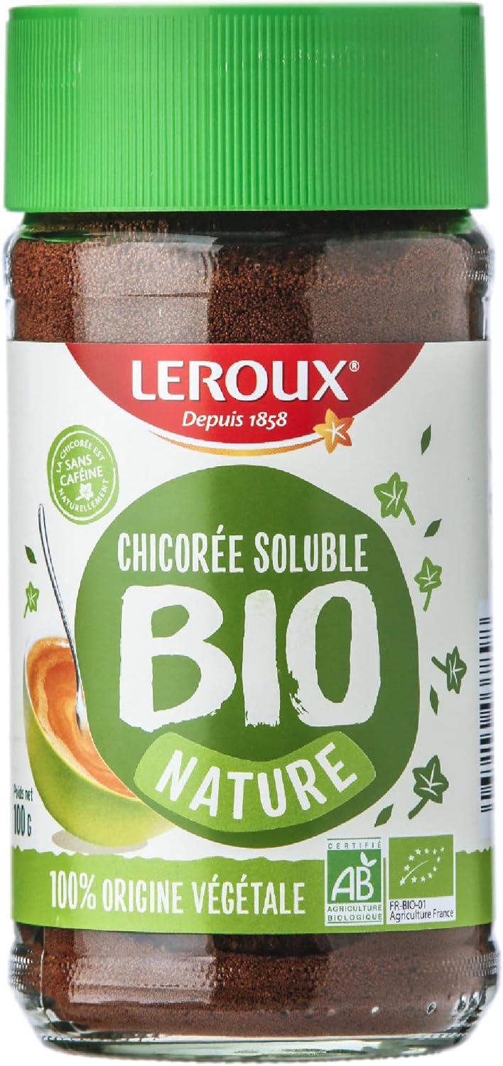 Leroux - Chicorée Bio Soluble Nature - 100% d'Origine Végétale - Chicorée Biologique Cultivée en France - Riche en Fibres, Sans Sucres Ajoutés - Lot de 6 pots
