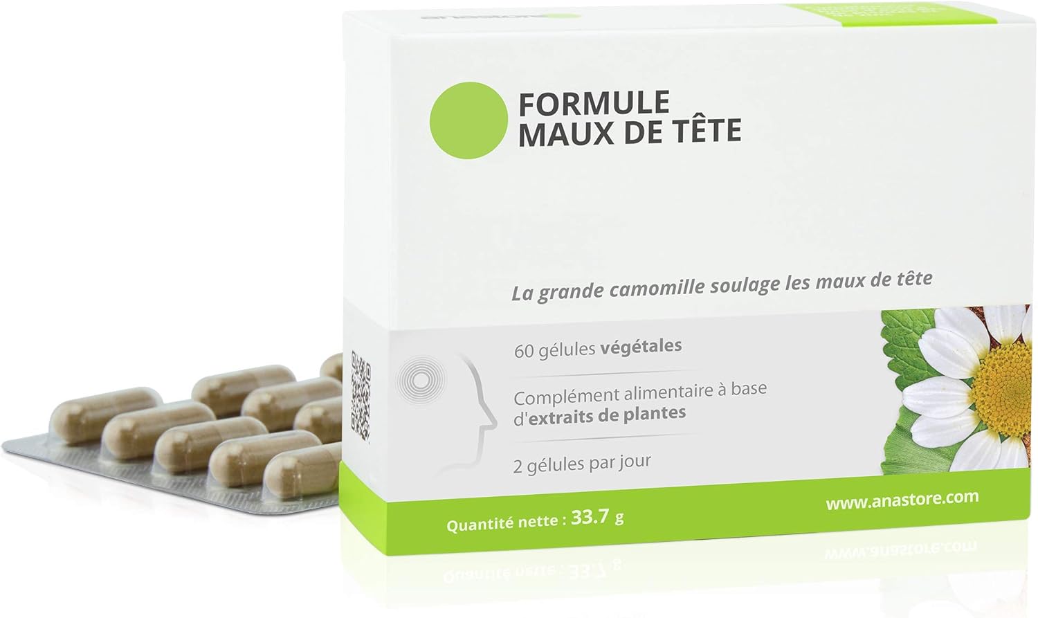 Formule Maux de tête * 440 mg / 60 gélules * 100% d'origine végétale avec des extraits de plantes titrés * Cerveau, Équilibre émotionnel.
