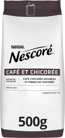 NESTLÉ NESCORÉ - Café Chicorée Soluble et Fibre de Chicorée - Source de Fibre - Pause Café - Produit en France - Approvisionnement 100% plus Responsable - Sachet de 500 g Nescoré 500g