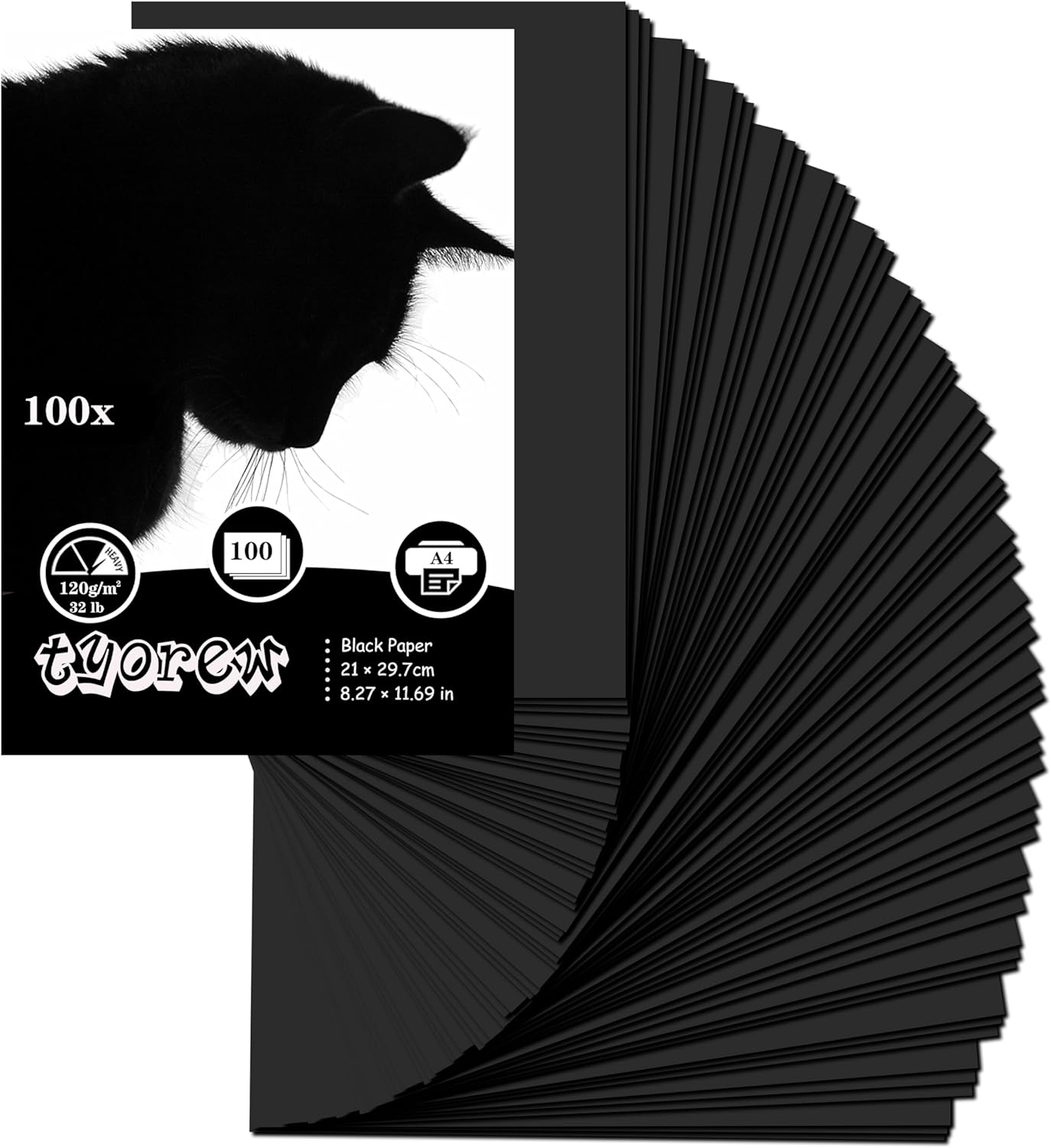 Lot de 100 feuilles de papier en noir A4, papier cartonné 120 g/m² pour origami, le scrapbooking, l'impression au bureau et les arts ou l'artisanat