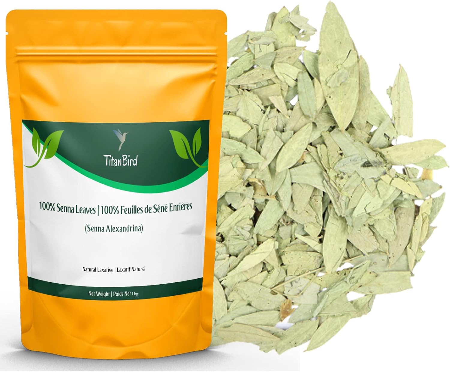 Titanbird 1kg Feuilles de Séné Entières - Tisane Detox - Puissant Purgatif, Laxatif Naturel, Favorise le Transit Intestinal et le Nettoyage du Colon - Qualité Supérieure