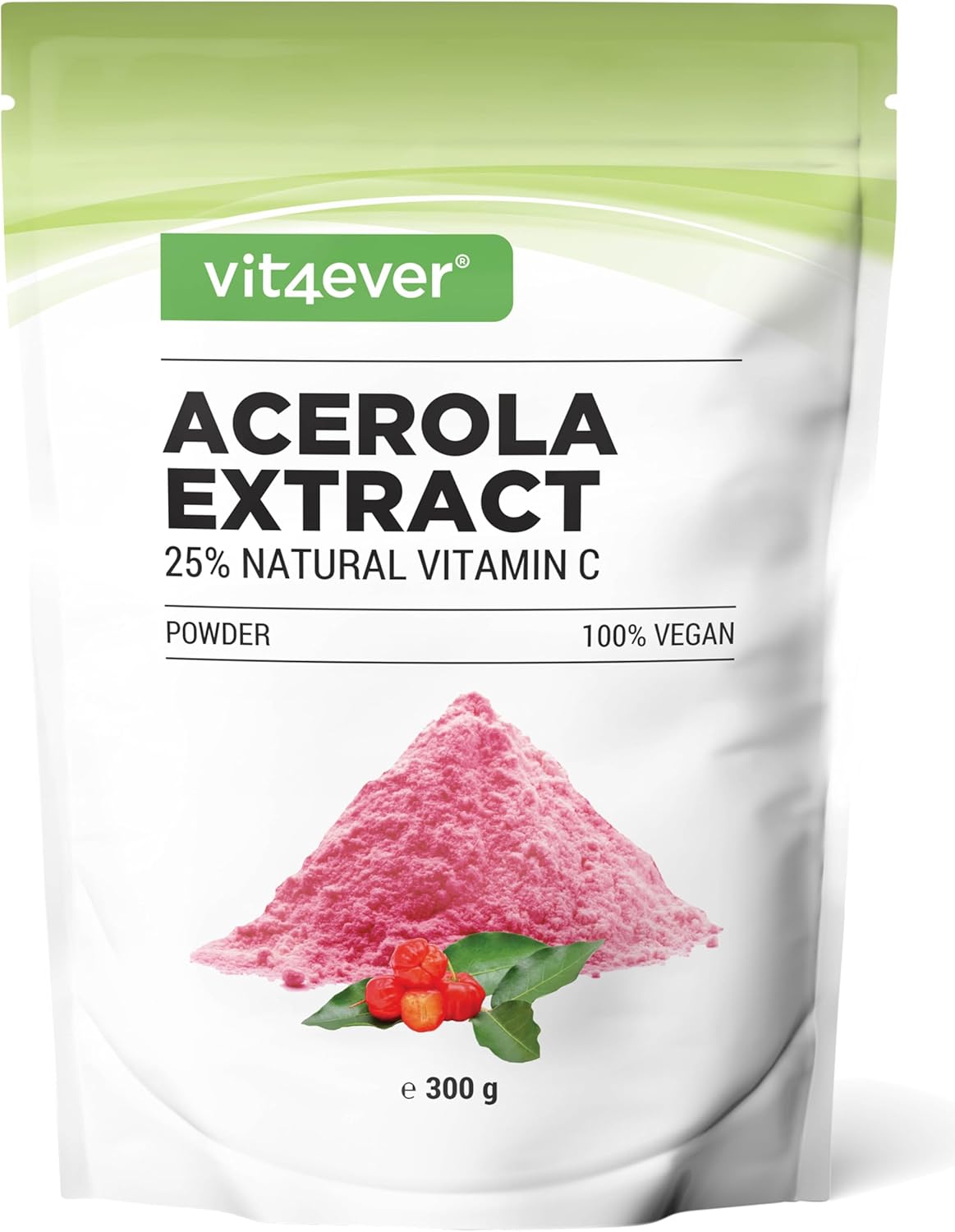 Poudre d'acérola - 300 g (approvisionnement de 6,6 mois) - Vitamine C naturelle - 200 portions quotidiennes avec 1500 mg d'extrait pur de cerise acérola - Vegan 300 g (Lot de 1)