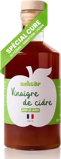 Nektar - Vinaigre de Cidre Bio - Non Pasteurisé, Non Filtré, Avec sa Mère - Digestion, Glycémie, Perte de Poids - Spécial Cure - 500 ml - Fabriqué artisanalement en Normandie Bouteille - 500 ml