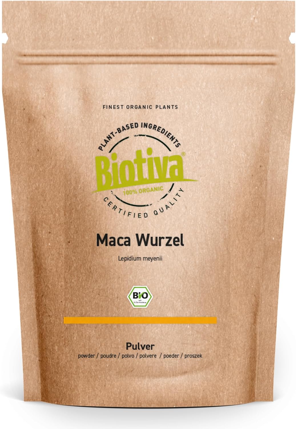 Maca bio Poudre 500g - Prix de lancement - Sans additifs - Excellente qualité bio - Conditionné et certifié en Allemagne - 100% végan - Directement du fabriquant- Biotiva