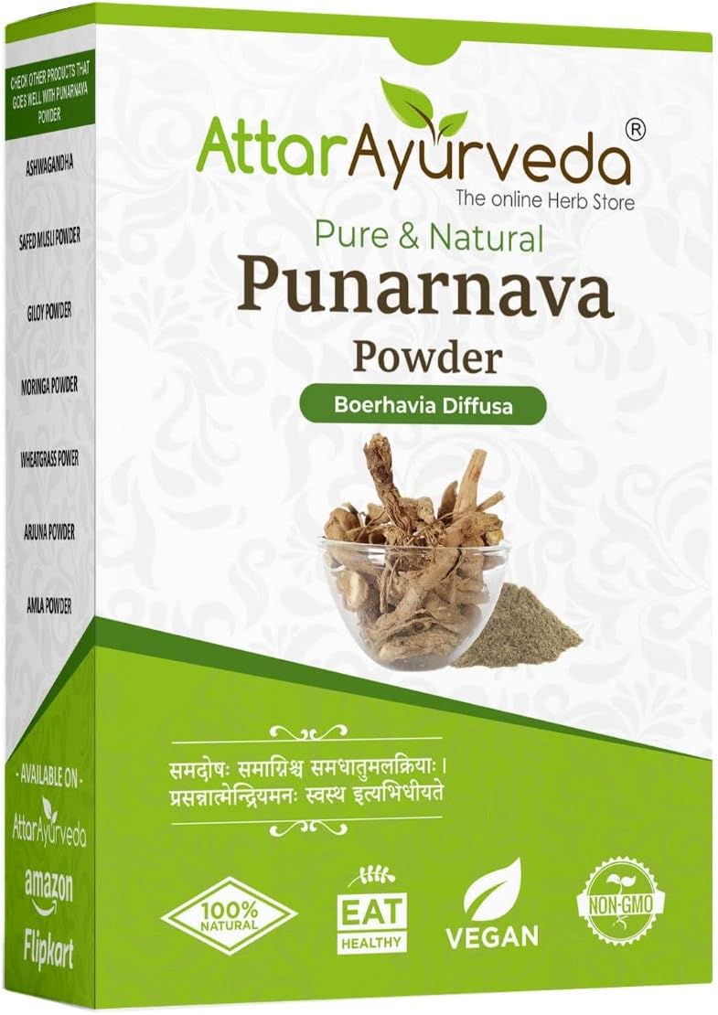 Attar Ayurveda Punarnava Powder Contain Fiber and Pectin for Kidney Rejuvenation 100% Pure and Natural No Preservative, Vegan Friendly Non-GMO 250gm