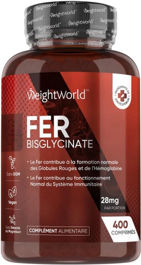 Iron 400 Tablets (6+ Months Supply) - Suppléments de Fer pour Femmes et Hommes - Forme Bisglycinate Ferreux - Non-GMO & Vegan