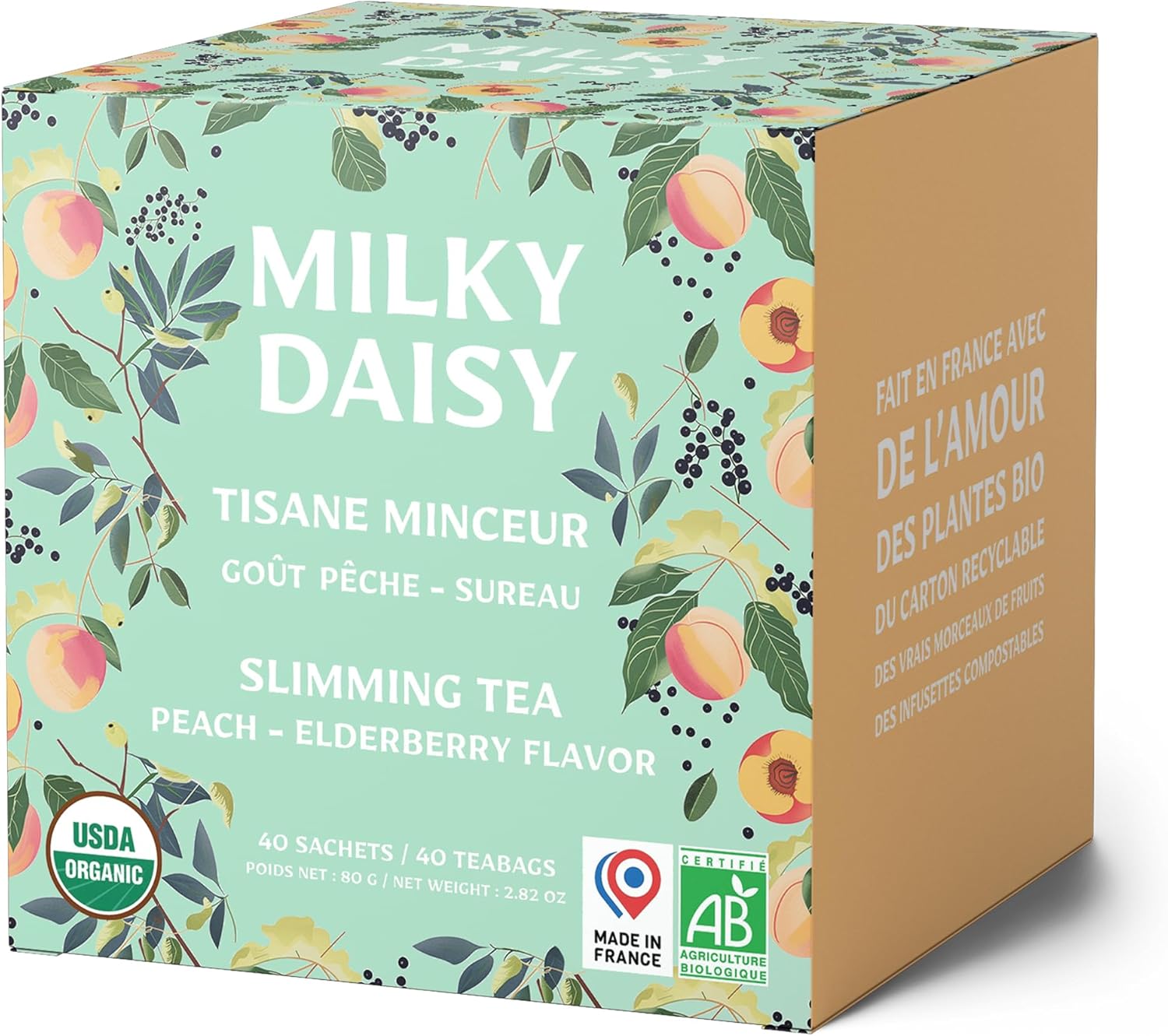 Tisane Minceur Bio - Saveur Pêche Sureau - Drainant et Amincissant - 40 Sachets