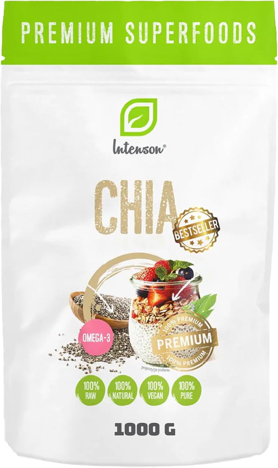 INTENSON Chia Seeds 1 kg, Nutrient-Dense Seeds for Salads, Yogurt & Smoothies, rich in Omega 3