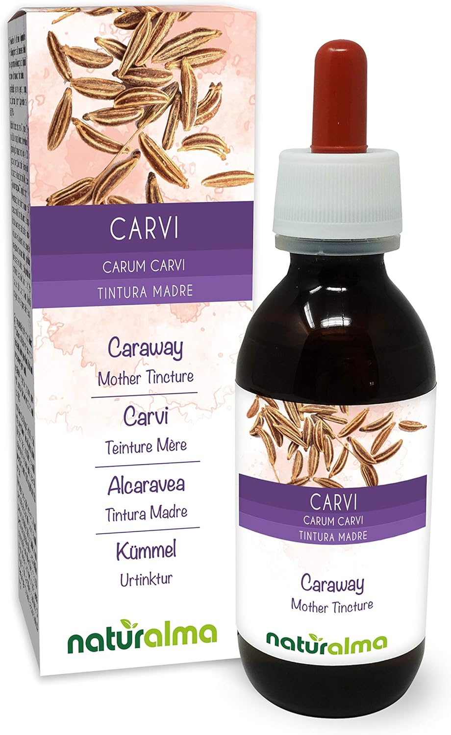 Carvi ou Cumin des prés (Carum carvi) fruits Teinture Mère sans alcool Naturalma - Extrait liquide gouttes 120 ml - Complément alimentaire - Végétalien ou végan Sans alcool 120 ml (Lot de 1)