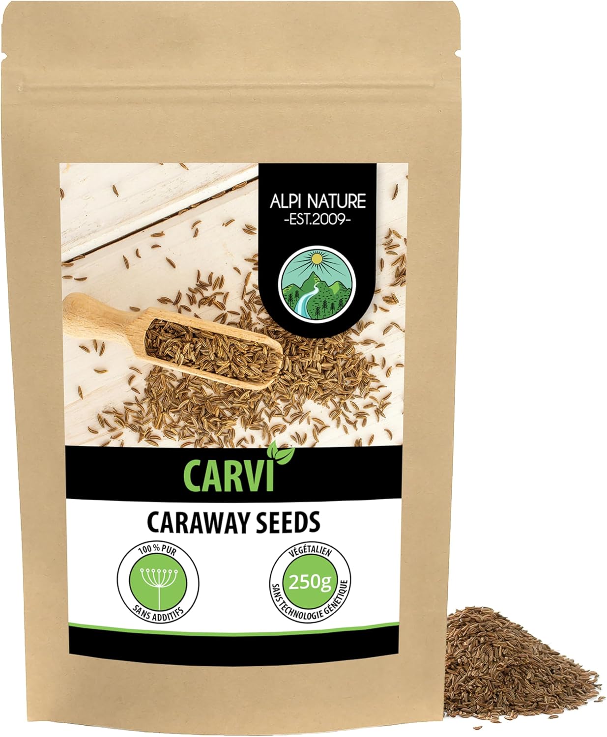 Carvi Graines 250g par Alpi Nature, Graines de Carvi Entières pour la Cuisine et la Pâtisserie 250 g (Lot de 1)