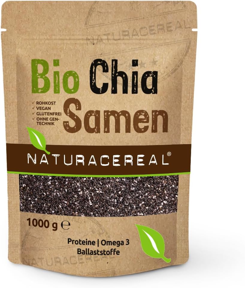 Chia Seeds Bio 1kg - Riche en oméga-3 et en fibres, source de protéines purement végétales - idéal pour les smoothies, les flocons d’avoine et les produits de boulangerie