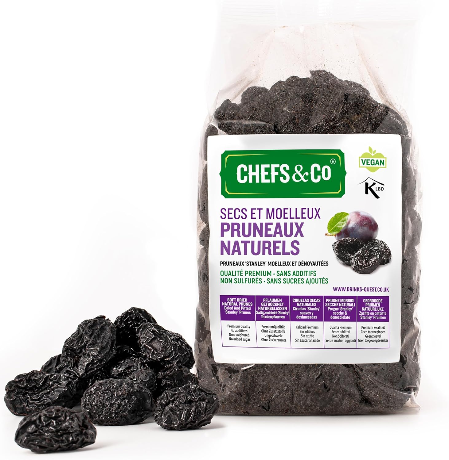 CHEFS & CO Pruneaux Moelleux Dénoyautés ( sans sucre ) -750g - 100% naturelles Fruits entiers - Qualité Premium - Sans Additifs, Sans Soufre et Sans Sucre - fraîchement scellés