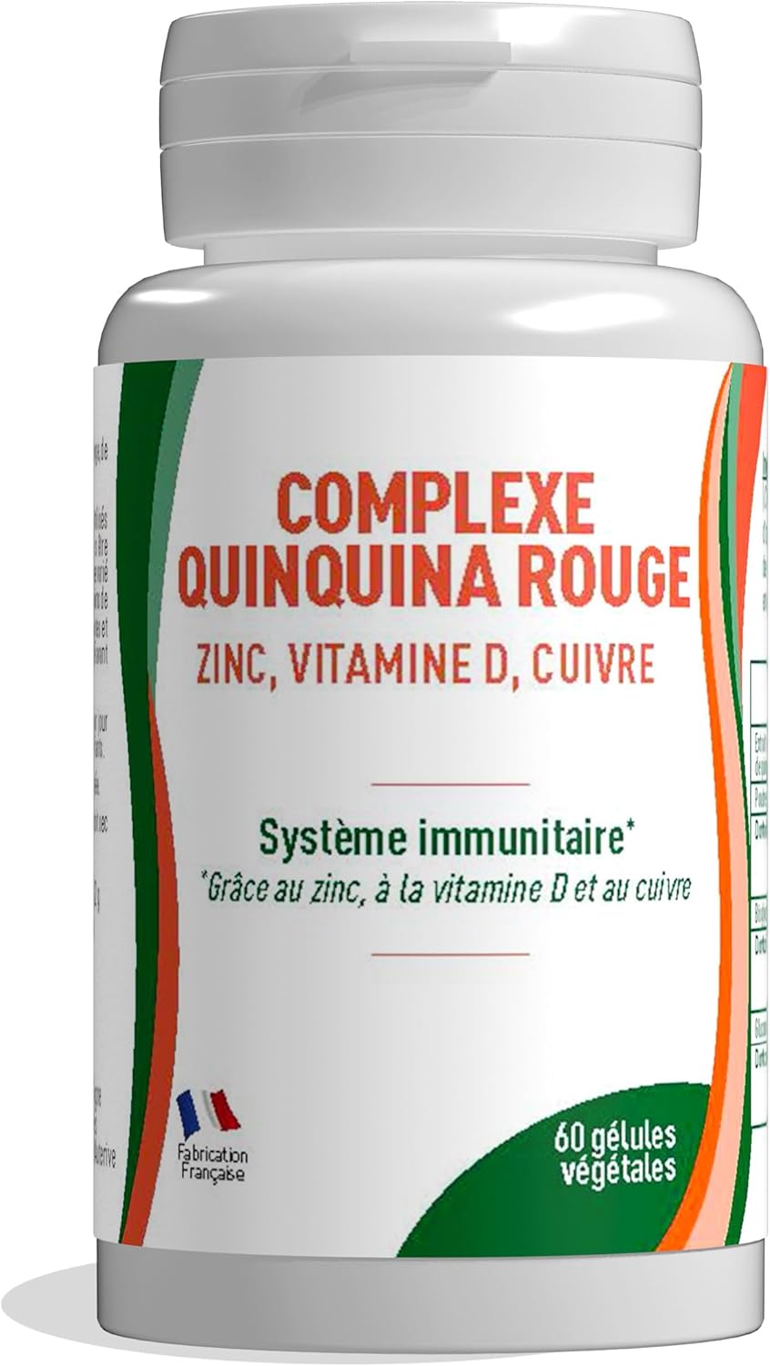 QUINQUINA ROUGE - Zinc, Vitamine D Naturelle, Cuivre, et Quinquina Rouge - Complément Alimentaire Immunité - Extrait Concentré de Qualité Supérieur - 60 Gélules - 30 Jours - Fabrication Française