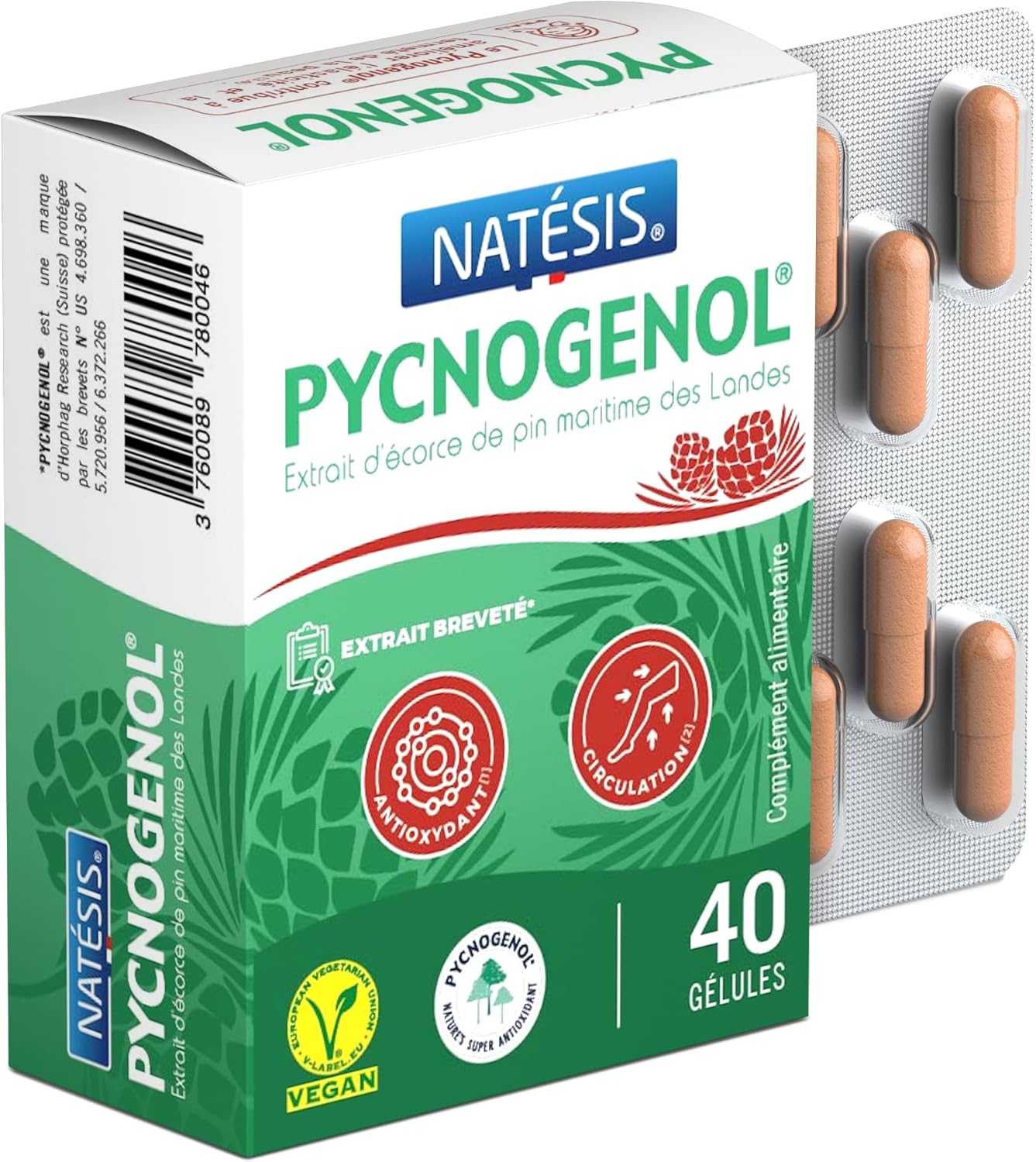 PYCNOGENOL - Antioxydant - Circulation Sanguine Jambes - Extrait Écorce Pin des Landes 100% naturel et français - Circulation veineuse - Anti Jambes Lourdes - VEGAN - 40 gélules