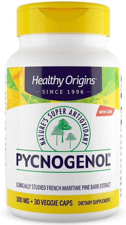 , Pycnogenol, 100mg, Extrait d'écorce de Pin avec Procyanidines, 30 Capsules végétaliennes, Sans Soja, Sans Gluten, Végétarien, Sans OGM