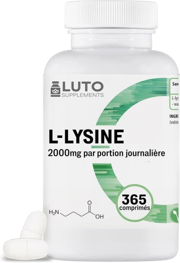 L-Lysine 1000-365 comprimés - 1000 mg par UN comprimé - De fermentation végétale - Sans additifs indésirables - Hautement dosé - Végétalien - LUTO Supplements