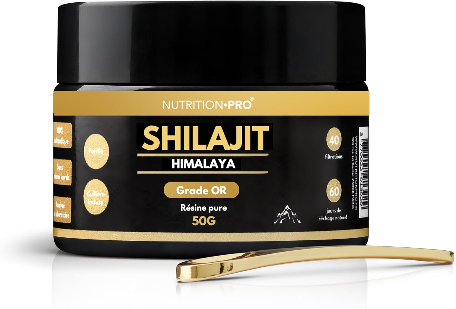 Shilajit (grade OR) 50g - Résine pure authentique - Qualité premium - Purifié - Récolté dans les montagnes de l'Himalaya - Ayurveda - 100% naturel - Nutrition•pro