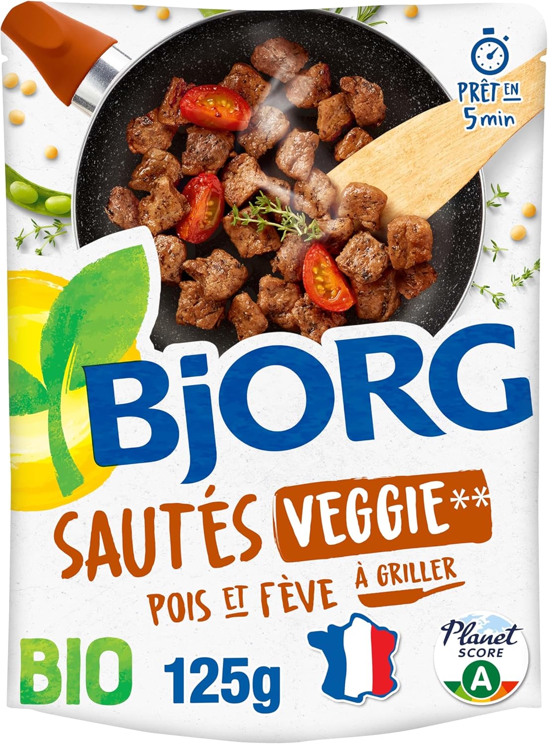 Sauté Veggie Bio - Pois et fèves - Source de Protéines - Pauvre en Acide Gras Saturé - à Poêler - 125 g Pois & Fèves