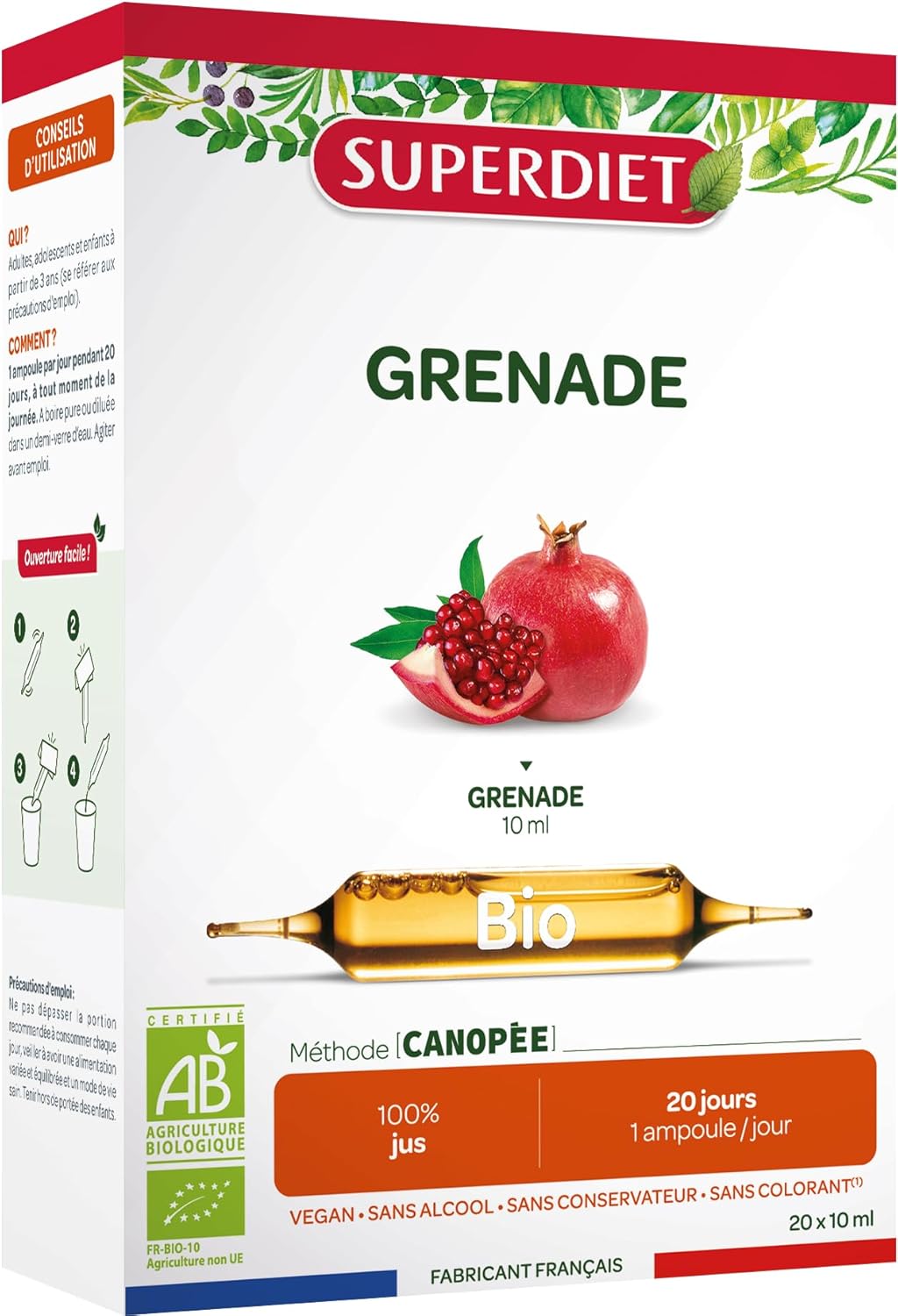 GRENADE BIO – 100% PUR JUS – Fabrication française – 20 ampoules de 10 ml