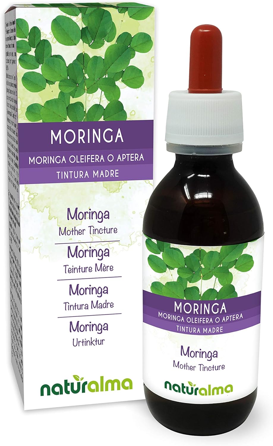 Moringa (Moringa oleifera ou Moringa aptera) feuilles Teinture Mère sans alcool Naturalma - Extrait liquide gouttes 120 ml - Complément alimentaire - Végétalien ou végan Sans alcool 120 ml (Lot de 1)
