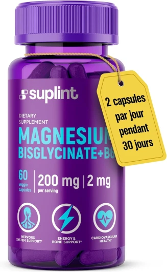 Magnésium Bisglycinate avec Vitamine B6 - Supplément Diététique pour le Métabolisme, le Cœur, le Système Immunitaire et le Nerveux - Complexe Quotidien pour Femmes & Hommes - Végétalien - 60 Capsules