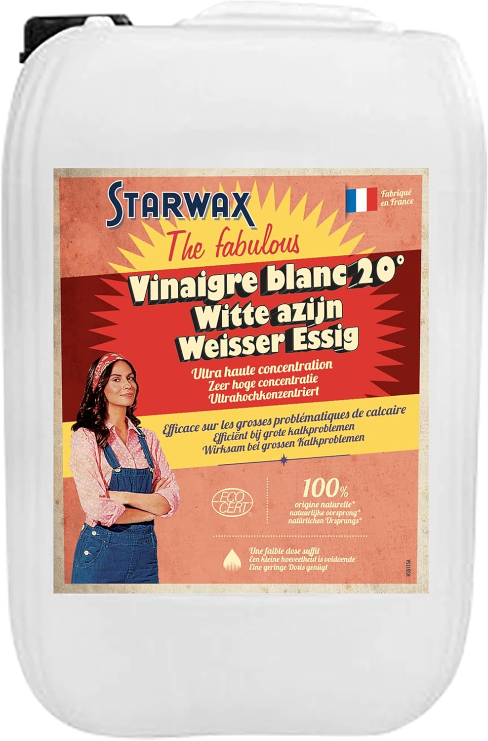 THE FABULOUS : Vinaigre Blanc Ménager 20° -Nettoie, Détartre, Fait Briller - Ultra Haute Concentration - 100% d'Origine Naturelle - - Intérieur et Extérieur - Fabrication Française -10L 1 ml (Lot de 1)