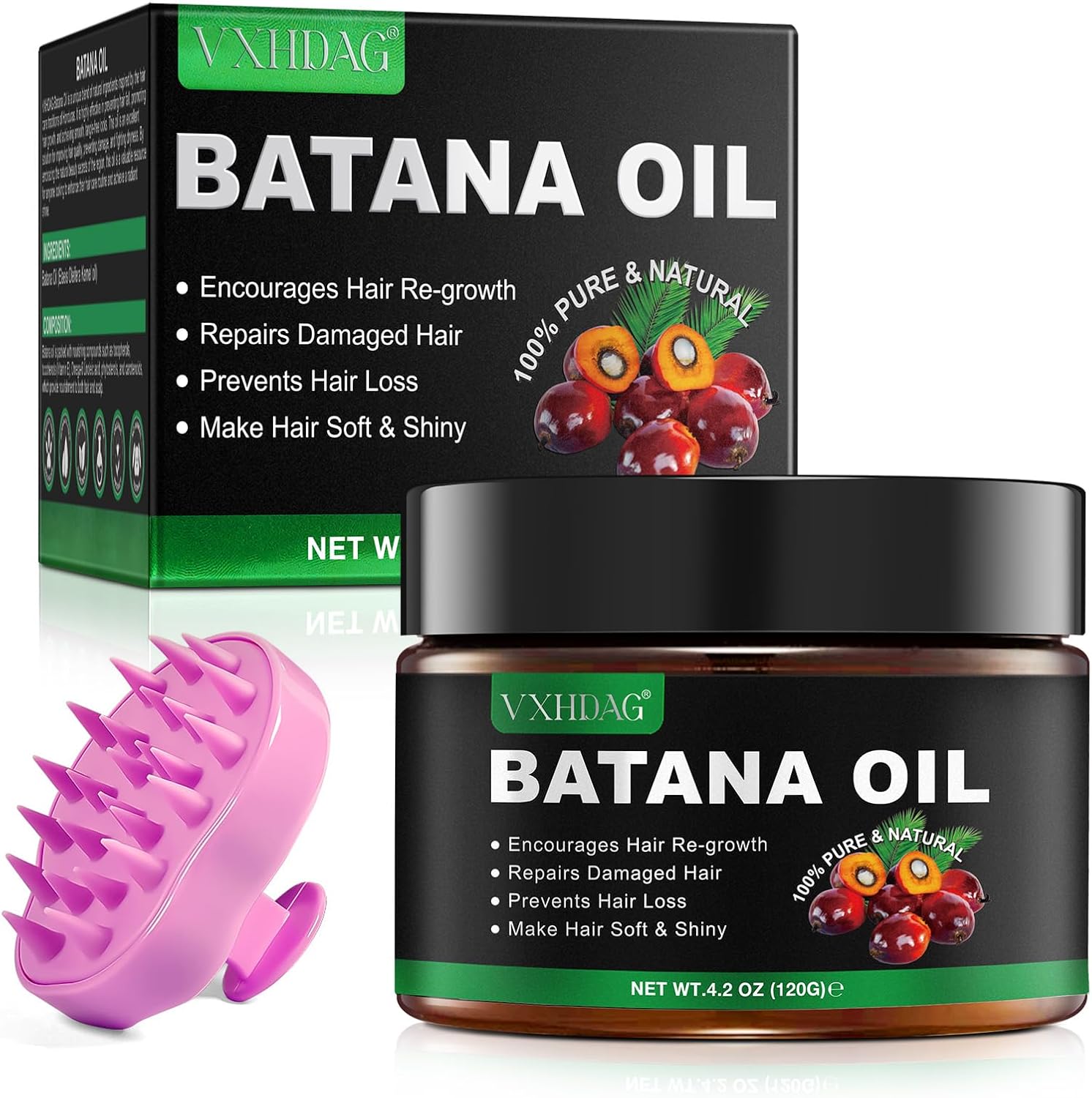 Huile de batana with Silicone Scalp Massager, Huile de batana 100% naturelle pour la croissance des cheveux, Élimine les fourches, restaure les cheveux abîmés, améliore l'éclat des cheveux (120 G)