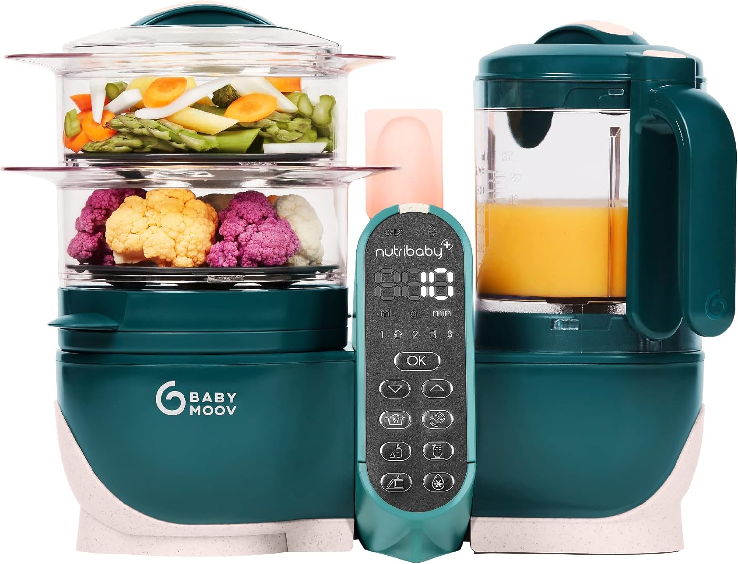 Nutribaby(+), Robot Cuiseur Bébé Multifonctions 6 en 1, Cuiseur Vapeur Mixeur, Grande Capacité 2,2L, Petits Pots Bébé Faits Maison, Idéal Diversification Alimentaire, Opal Green Vert Foncé Robot