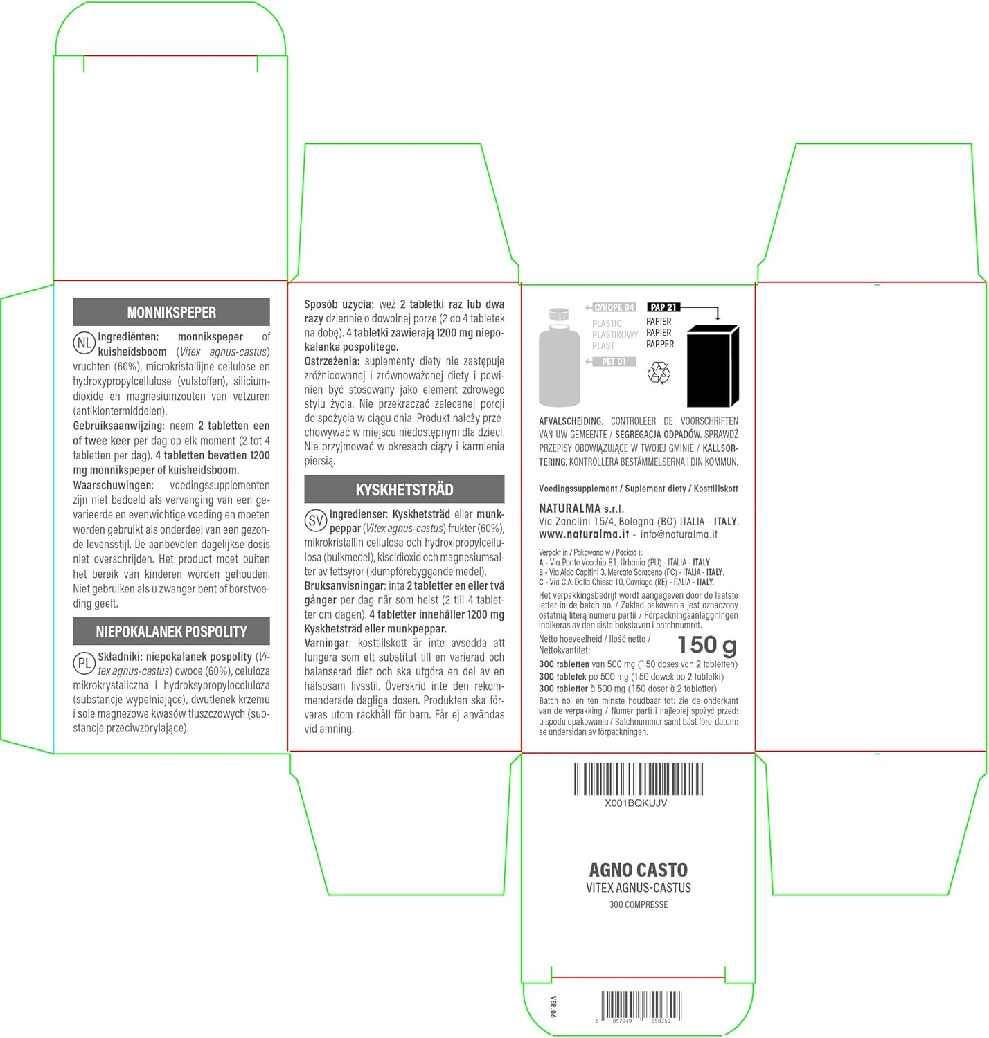 Gattilier (Vitex agnus-castus) fruits Naturalma - 150 g - 300 comprimés - Complément alimentaire - Naturel et Végétalien