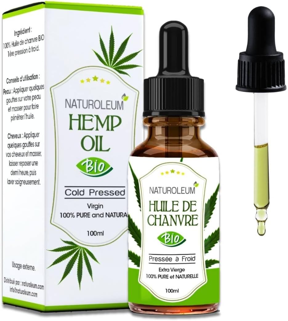 HUILE DE CHANVRE 100% BIO NATUROLEUM, pressée à froid, Pure et Naturelle - Extra Vierge - Soin nourrissant pour Cheveux et Peau (100 ml) 100 ml (Lot de 1) Huile de Chanvre
