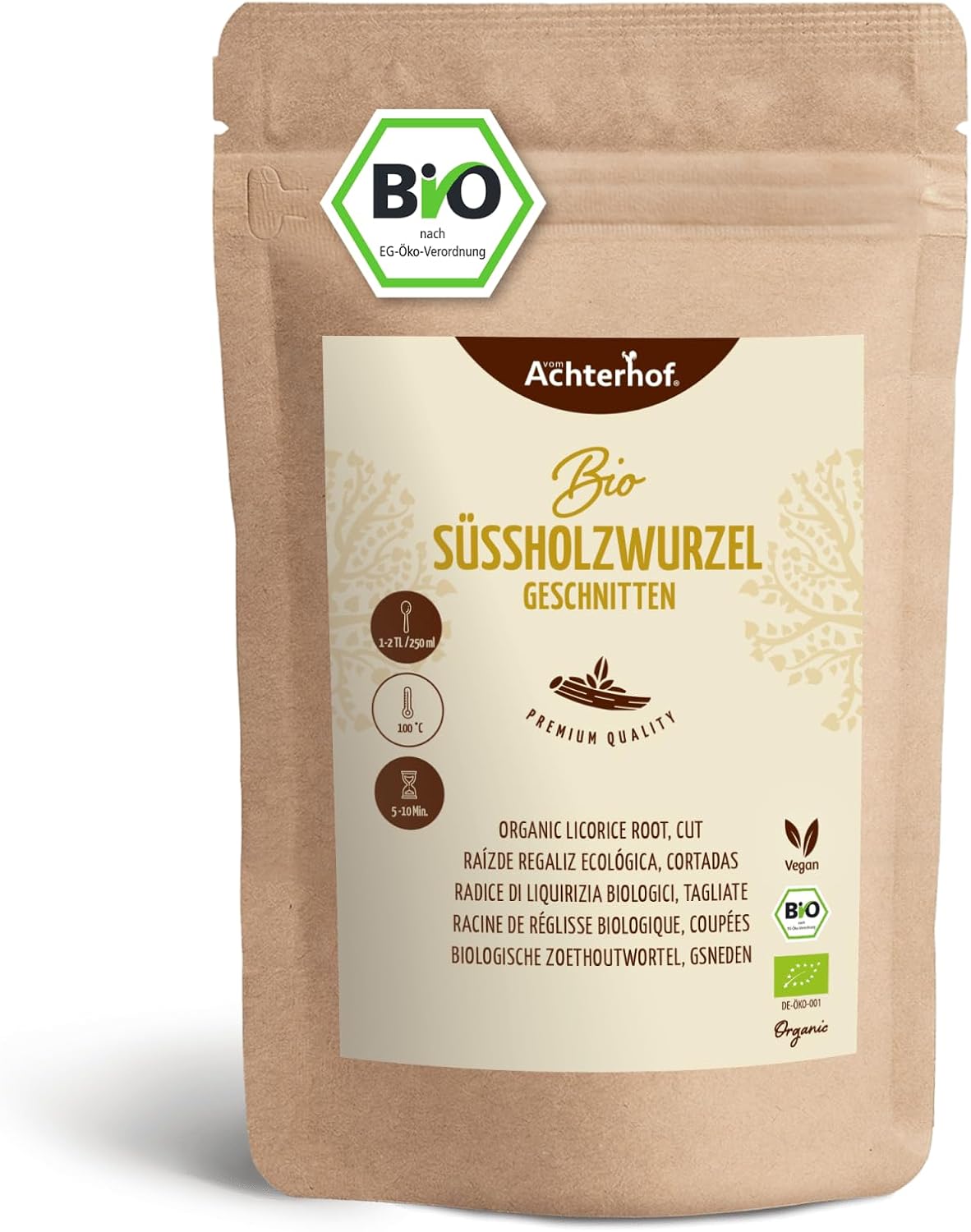 Thé de racine de réglisse BIO (500g) - Thé de racine de réglisse coupée - Racine de réglisse séchée coupée contient de la réglisse - vom Achterhof 500 g (Lot de 1)