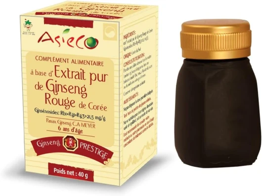 Extrait de Ginseng Rouge de Corée Prestige 40g - 100% Concentré de Racine de 6 ans d'âge - Ginsénosides Rg1+Rb1>21.5mg/g - ASIECO 1 unité (Lot de 1)