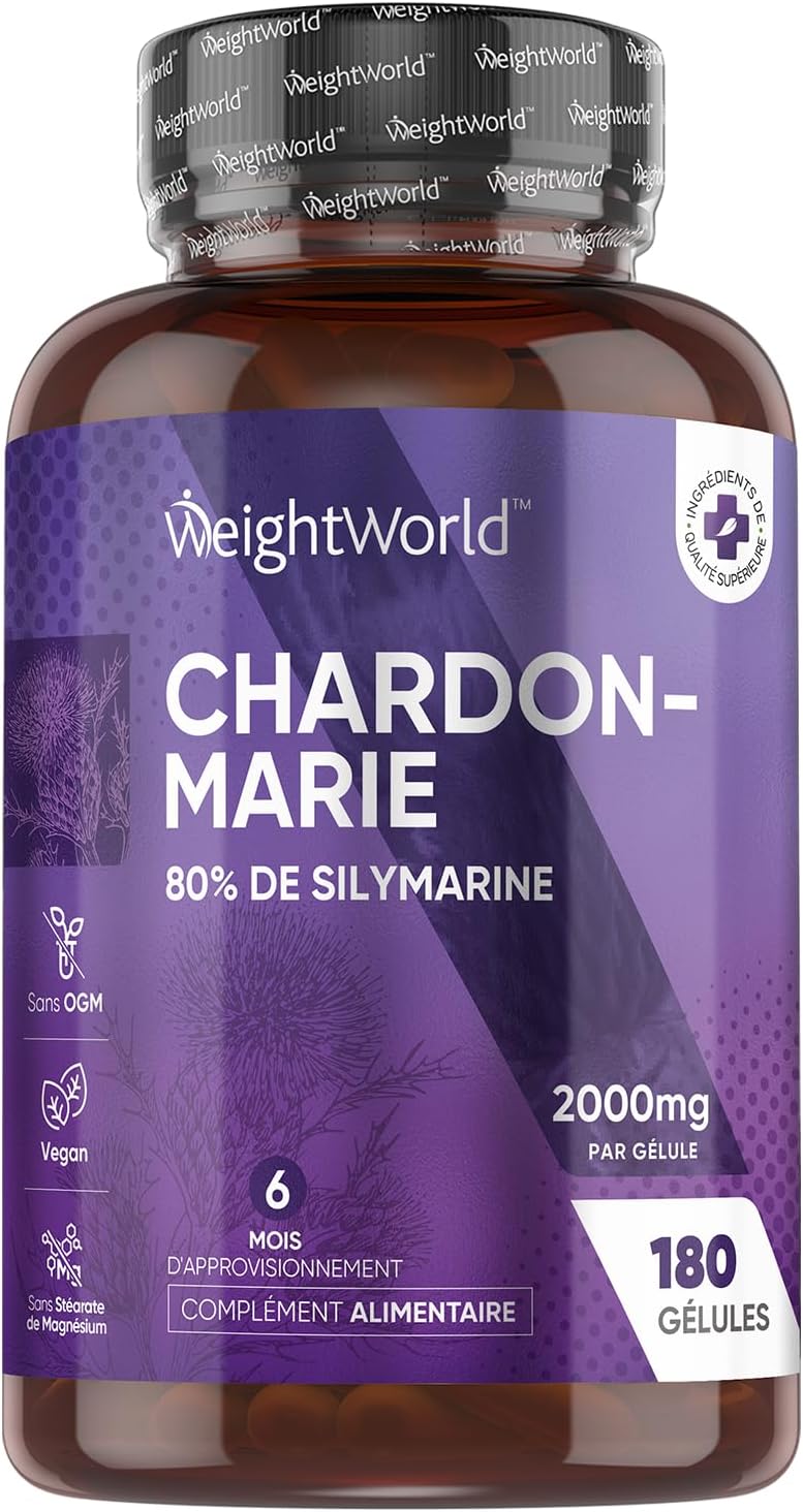 Chardon Marie 2000mg, 180 Gélules Vegan Pour 6 Mois, Extrait de Milk Thistle 40:1, 80% Silymarine, Sans Stéarate de Magnésium, Alternative à l'Artichaut et au Pissenlit