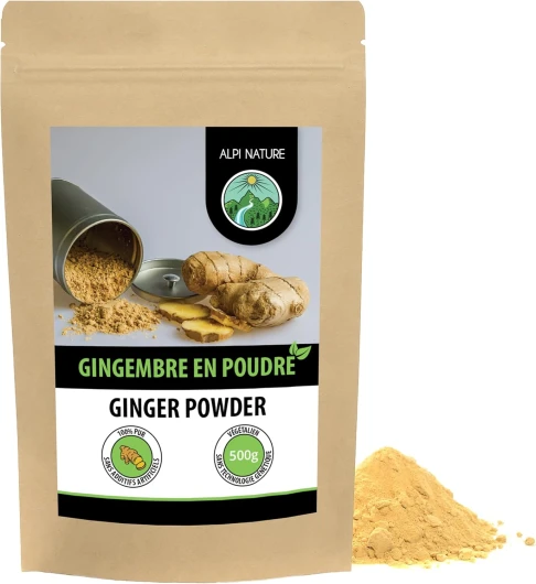 Gingembre en Poudre 500g par Alpi Nature, Racine de Gingembre Séchée et Moulue pour la Cuisine 500 g (Lot de 1)