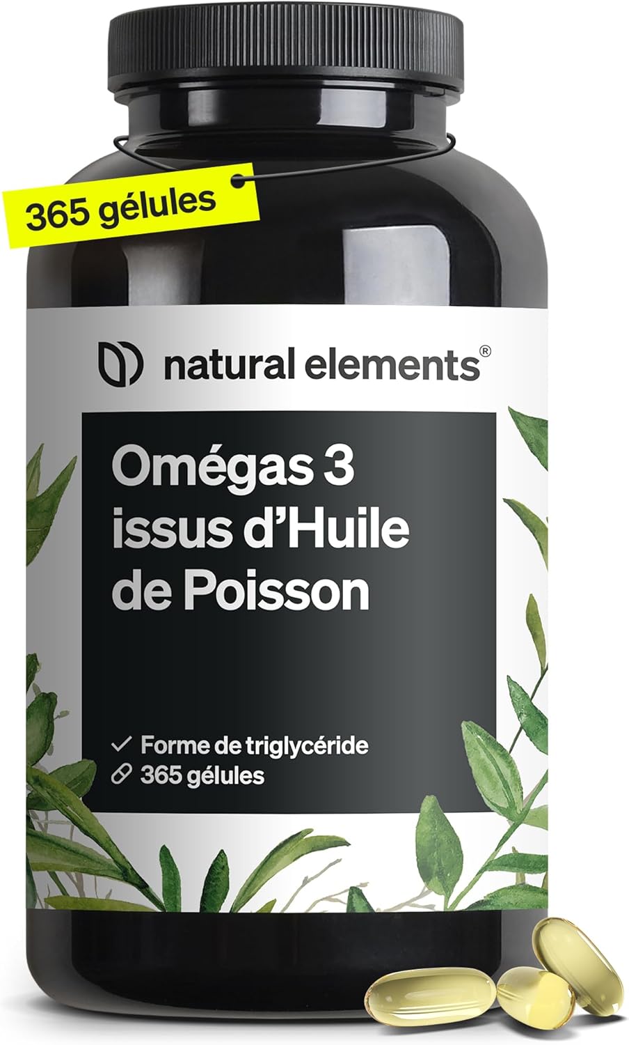 Omega 3 huile de poisson sauvages 2000mg – 365 oméga 3 gélules hautement dosées – huile à haute concentration en EPA 360mg & DHA 240mg – transformés et purifiés, issus de la pêche durable