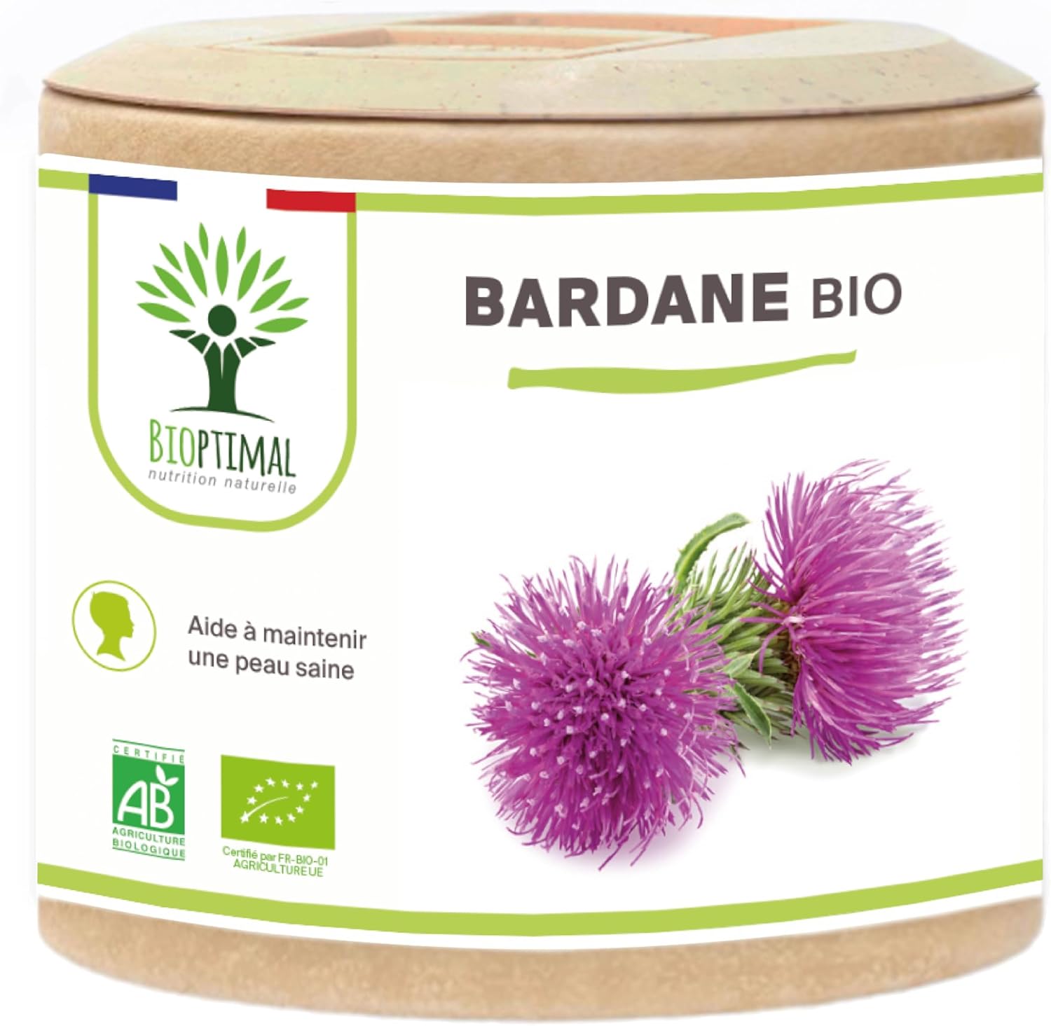 Bardane Bio - Bioptimal - Complément Alimentaire - Contre la Peau Grasse, Anti-Acné, Détoxifiante - 100% Racine de Bardane Pure - 300 mg/gélule - Fabriqué en France - Certifié Ecocert - 60 gélules 60 unité (Lot de 1)