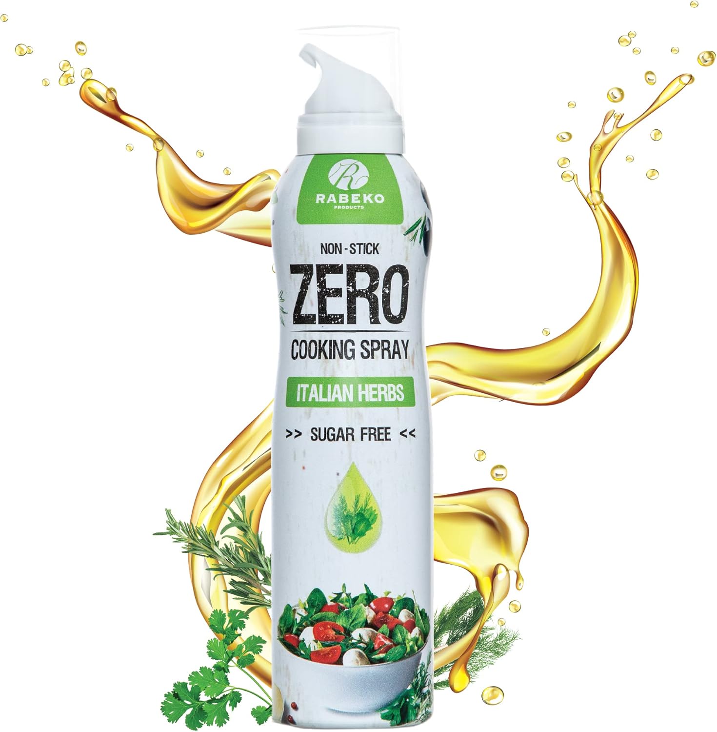 Rabeko Zero spray de cuisson faible en calories - HERBES ITALIENNES - 800 portions, 2 kcal par pulvérisation - Spray pour frire, griller et cuire - sans additifs, sans sucre-sans gluten Spray de cuisson herbes italiennes Lot de 1