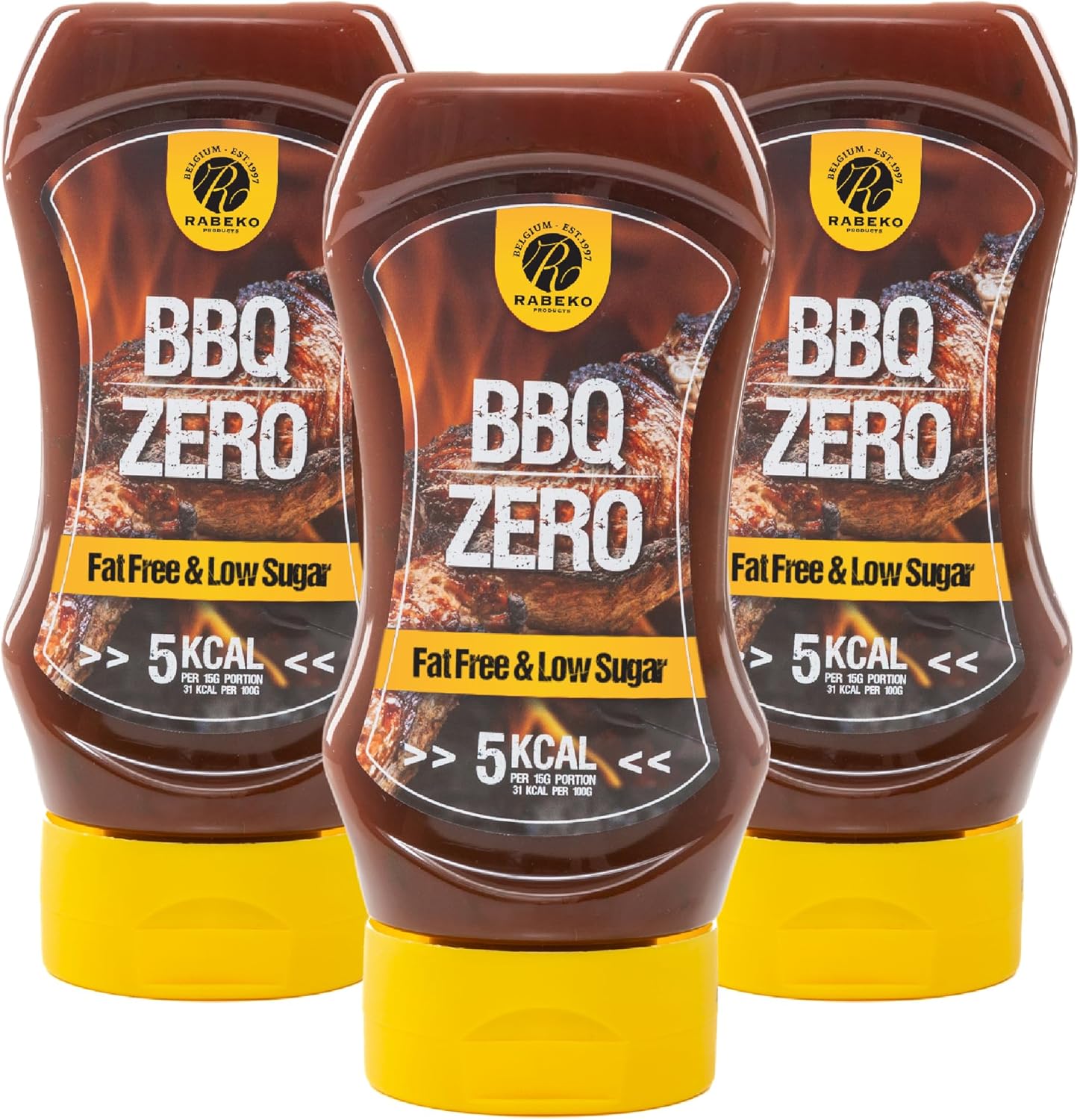 Rabeko Zero Sauce - BBQ, 3 x 350 ml sans sucre et peu de matières grasses - produits sains, faible en glucides et en calories pour salades, frites, burgers, grillades - sans gluten ni lactose BBQ américaine lot de 3