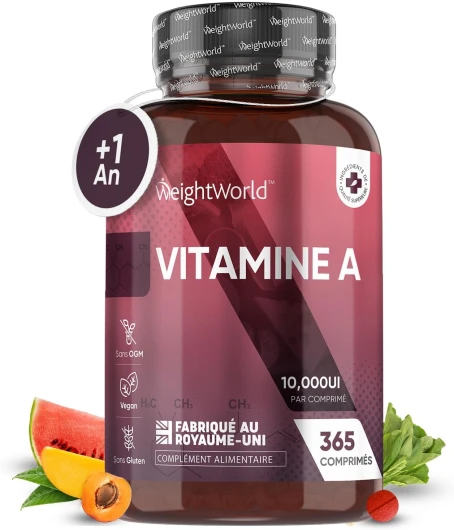 Vitamine A 10 000 UI (3000 mcg) - 365 Micro Comprimés Acétate de Retinol Vegan (+ 1 An) - Prendre 1 Comprimé/3 Jours - Pour Yeux, Fer, Peau, Système Immunitaire (EFSA) - Forte Concentration